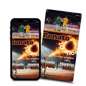 Convite Aniversário Virtual Digital Basquete Digital 7x15 CM    