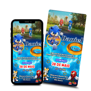 Convite Aniversário Virtual Digital  Sonic Digital 7x15 CM    