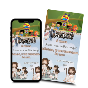 Convite Aniversário Virtual Digital Três Palavrinha Digital 7x15 CM    